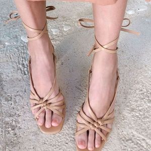Loeffler Randall Libby Ankle Tie Sandals Nude 6 New